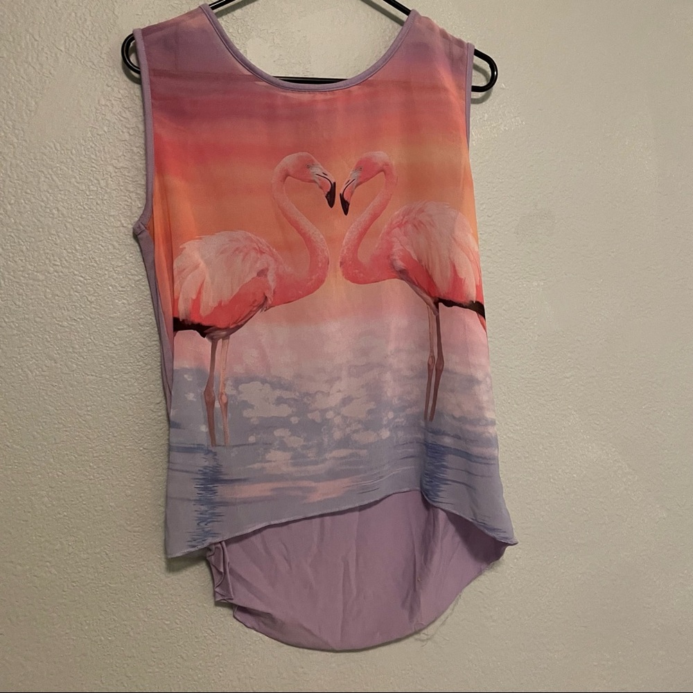 Sheer flamingo print tank top